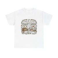 Vintage thrift shop t-shirt with botanical and mushroom illustration, cottagecore design, and hand-lettered text.