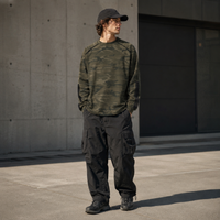 Unisex Camo Loose Long Sleeve T-Shirt | Cotton Raglan Streetwear Tee