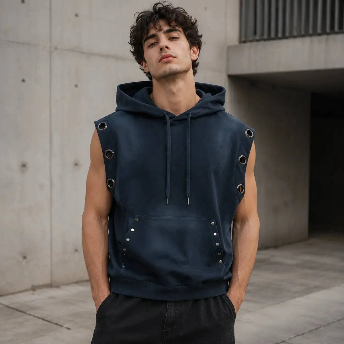 Unisex Vintage Wash Sun Fade Sleeveless Hoodie