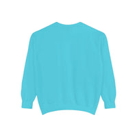 Back view of blue Vintage Varsity Merry Christmas unisex sweatshirt with ribbed cuffs and hem