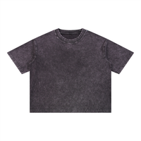 Mineral wash boxy cotton t-shirt with oversized drop shoulder crop tee and vintage faded look
