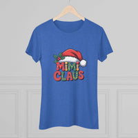 Women T-shirt with festive Mimi Claus design and Santa hat in soft triblend fabric for Christmas holiday