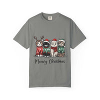 Bay Cat Lover T-shirt with Meowy Christmas design from Printify, perfect festive gift for cat enthusiasts.