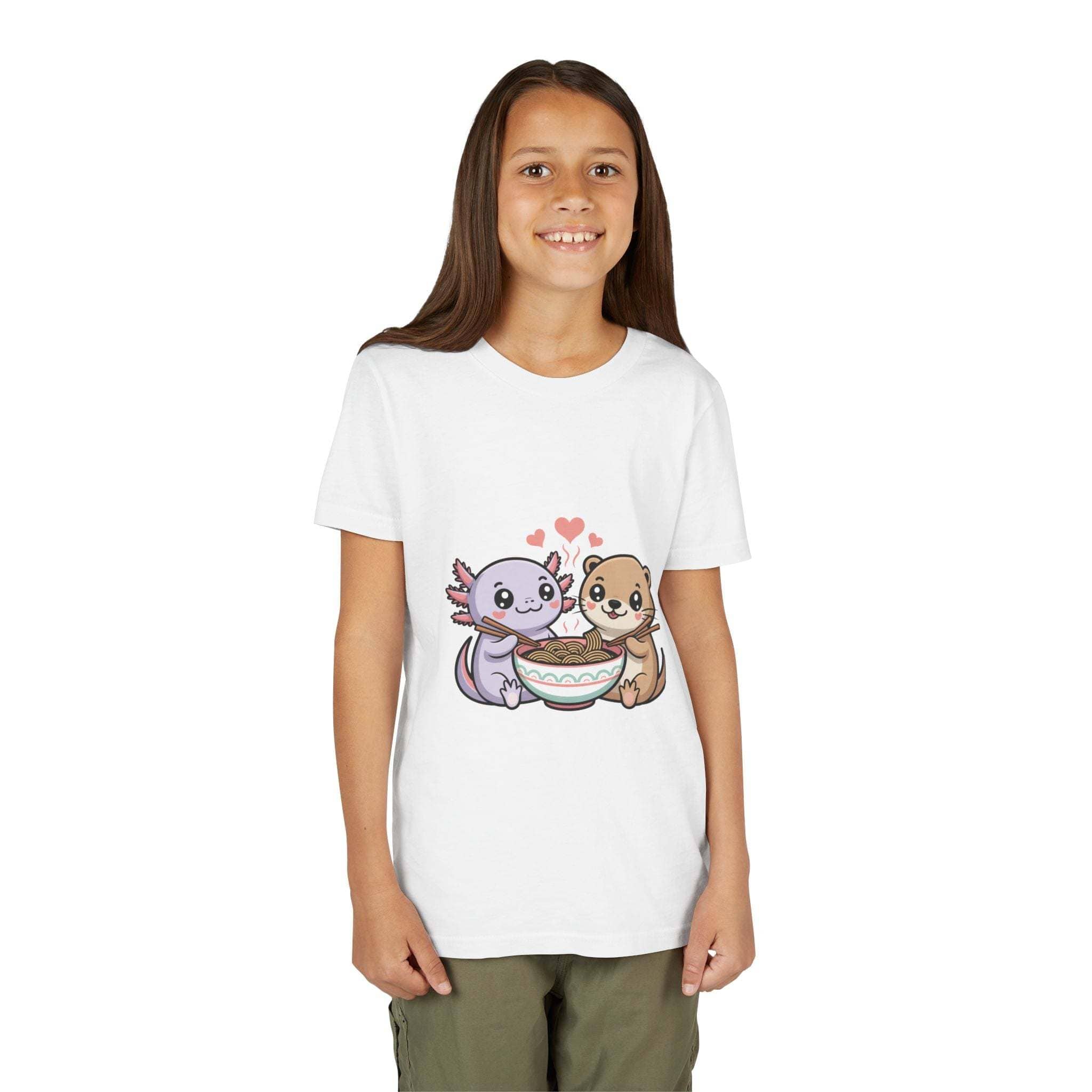 Axolotl & Otter Ramen Youth Tee — Cute Kawaii Animal Kids Shirt
