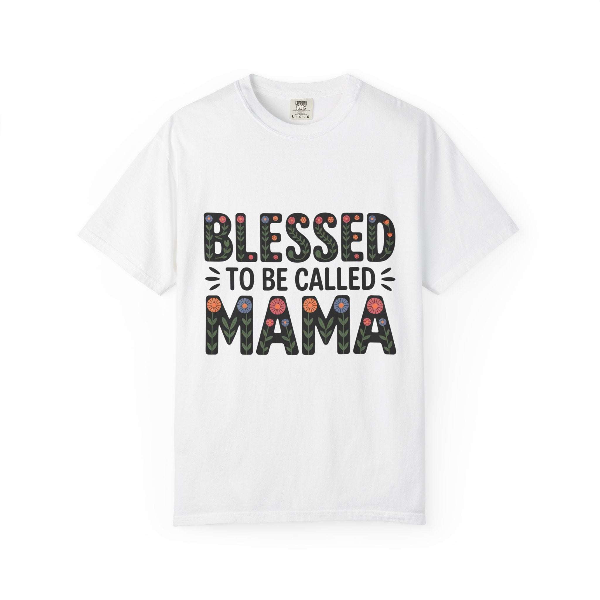 Floral "Blessed To Be Called Mama" T-Shirt with vintage wash and soft floral lettering celebrating motherhood