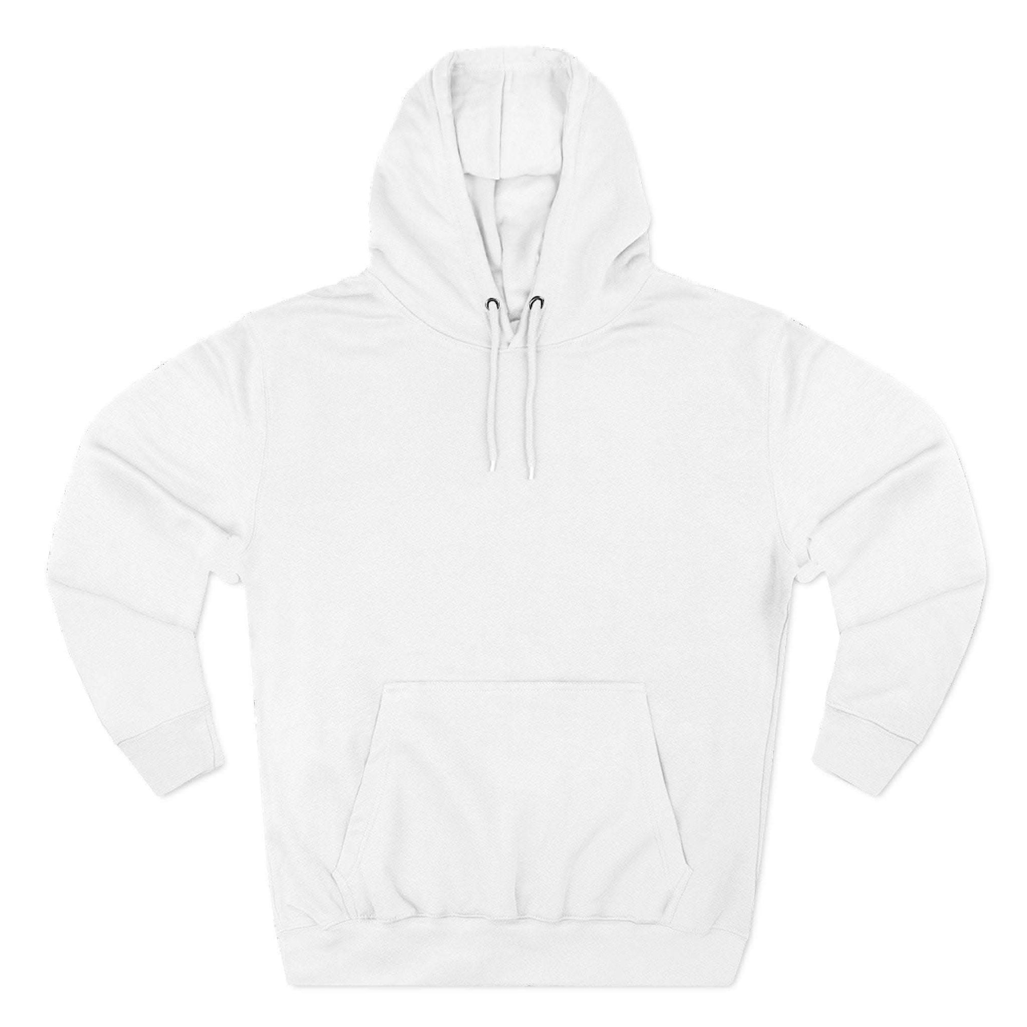 White fleece hoodie with adjustable hood and kangaroo pocket, soft and warm winter wear
