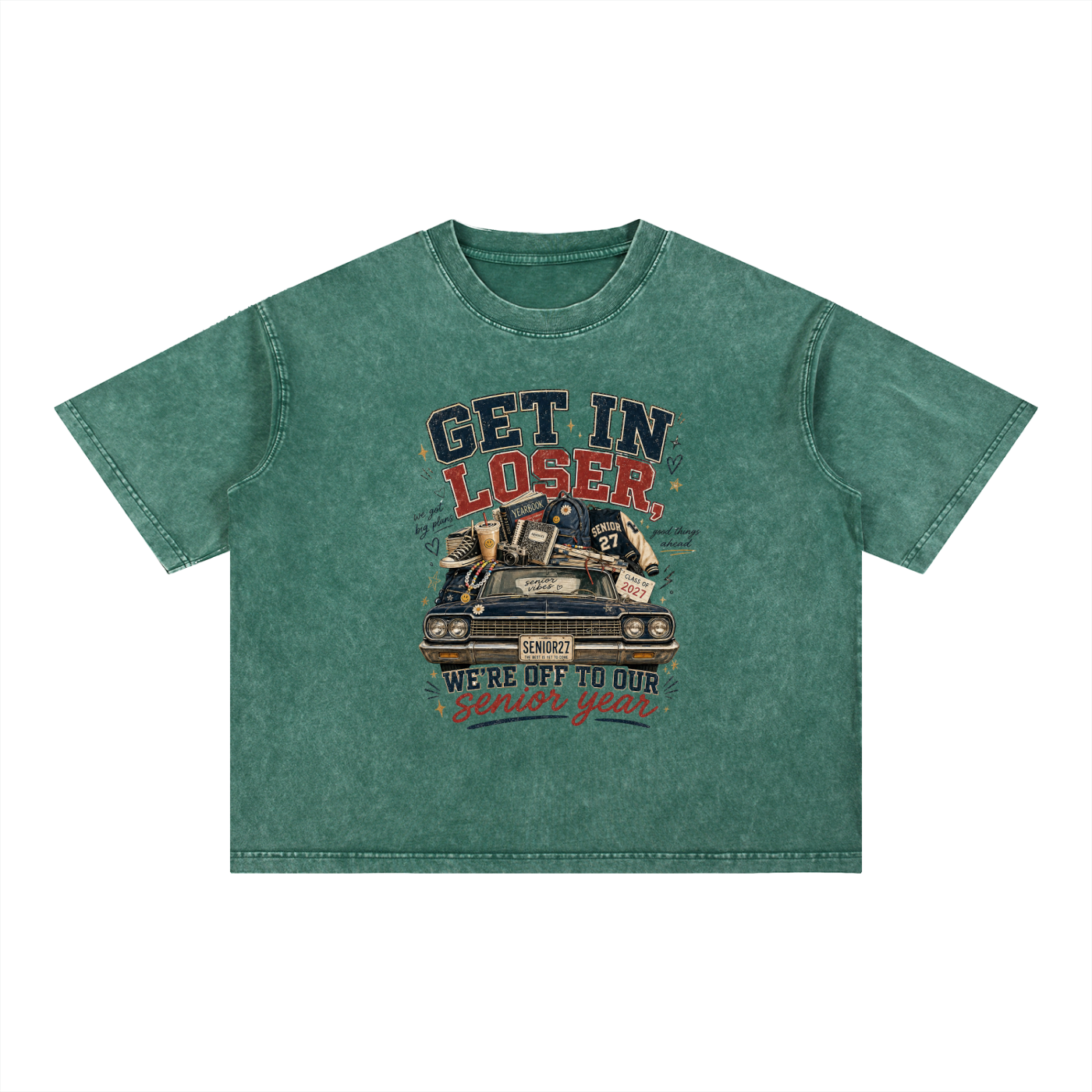 Mineral wash boxy cotton t-shirt with senior year 2027 graphic and oversized fit