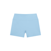 Women wearing high rise nylon spandex yoga shorts in a bodycon fit during workout