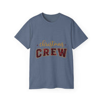 Antique Cherry Red Christmas Crew Faux Glitter Tee by Printify, short-sleeve festive t-shirt for holiday wear.