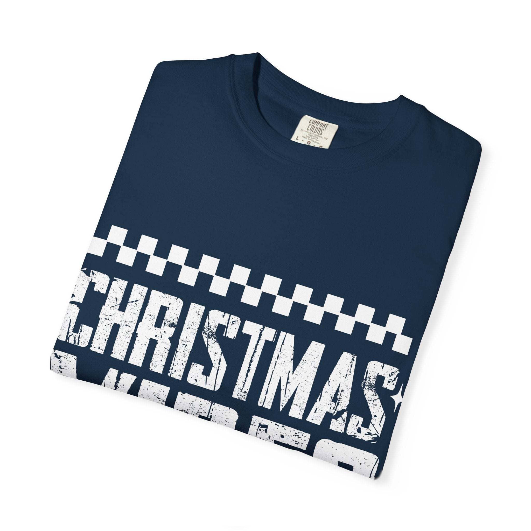 Distressed Christmas Vibes T-shirt with vintage faded holiday graphics and garment-dyed soft tones