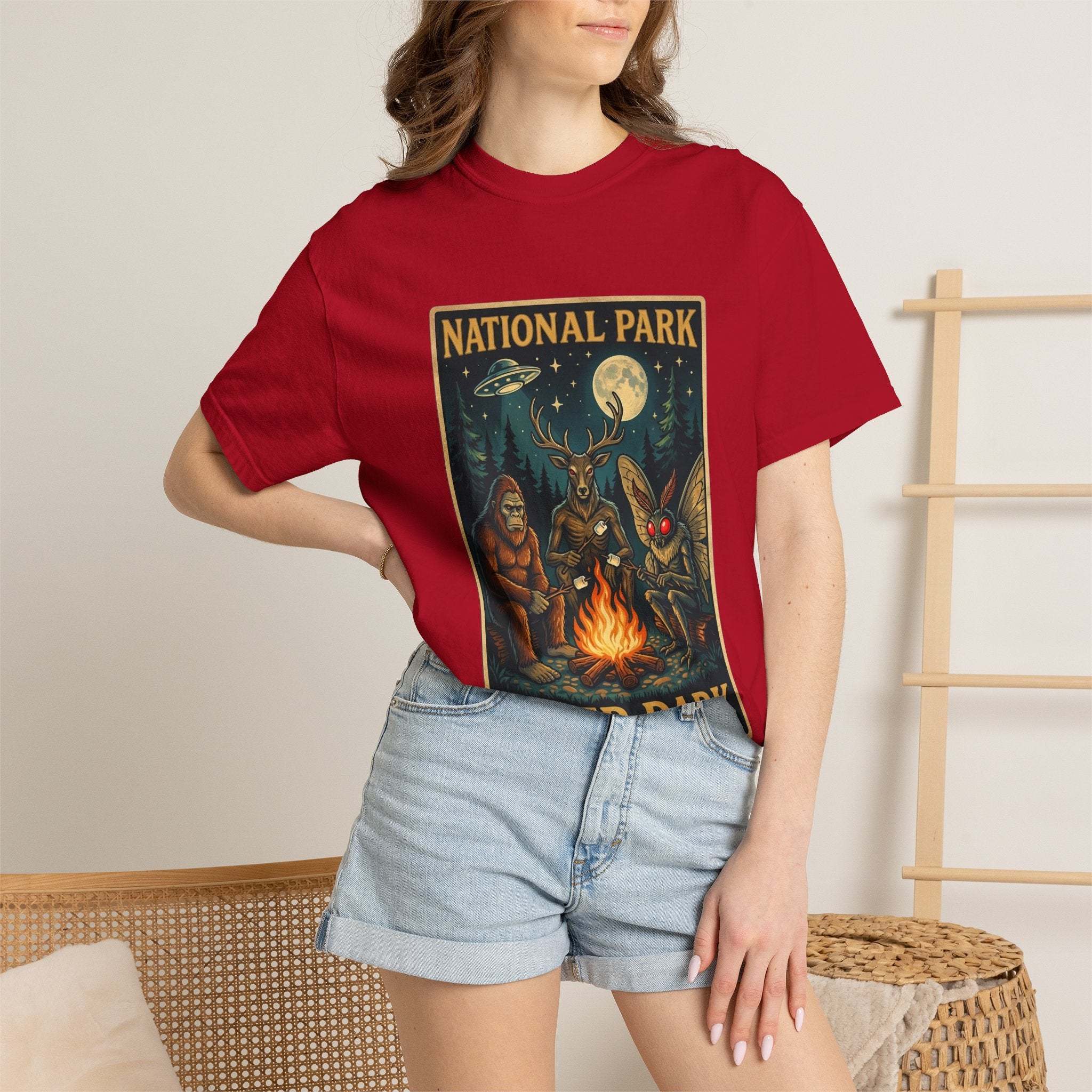 National Park After Dark T-Shirt | Campfire Sasquatch Mothman Night Creatures