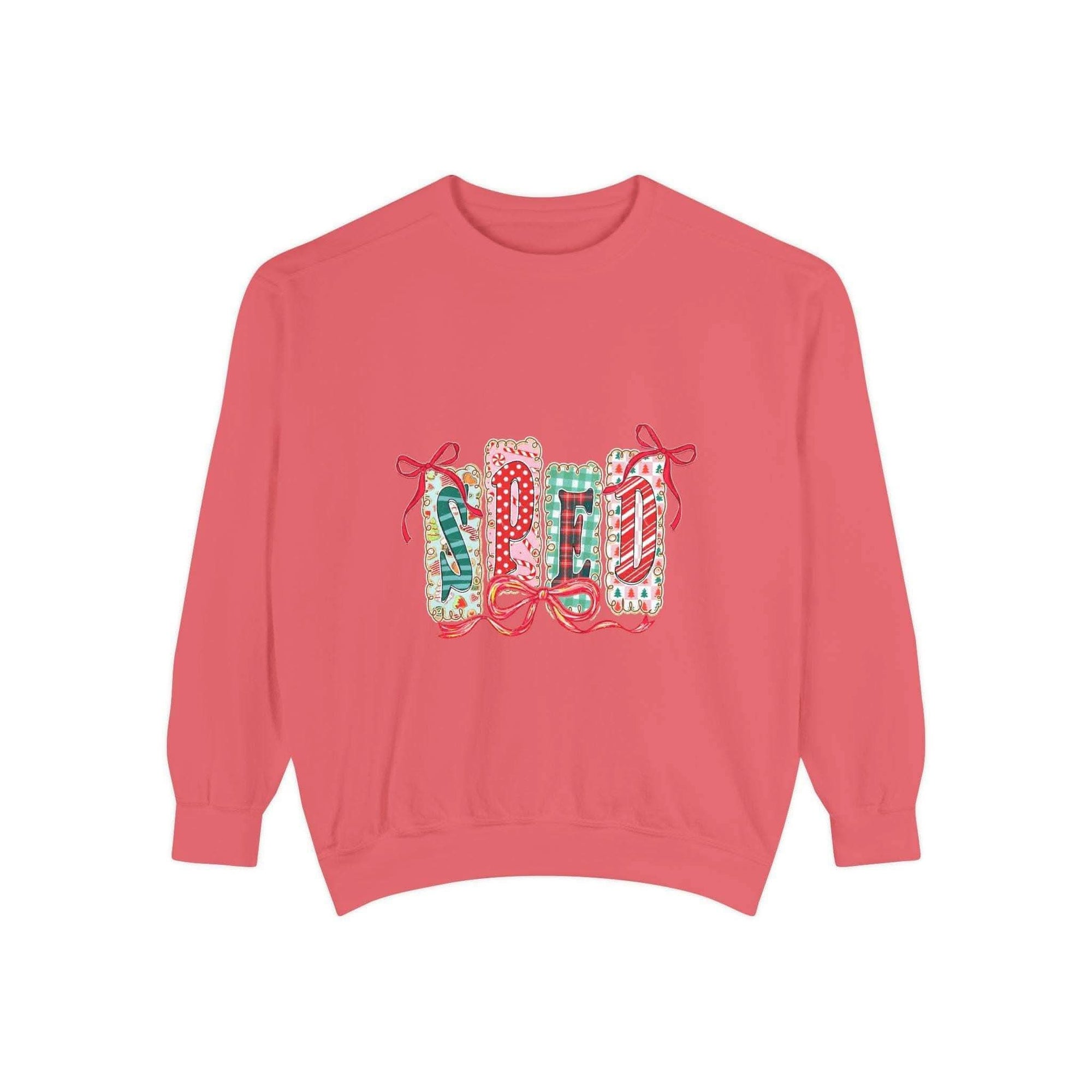 Pepper garment-dyed sweatshirt for preppy SPED teachers, featuring a festive Christmas design by Printify