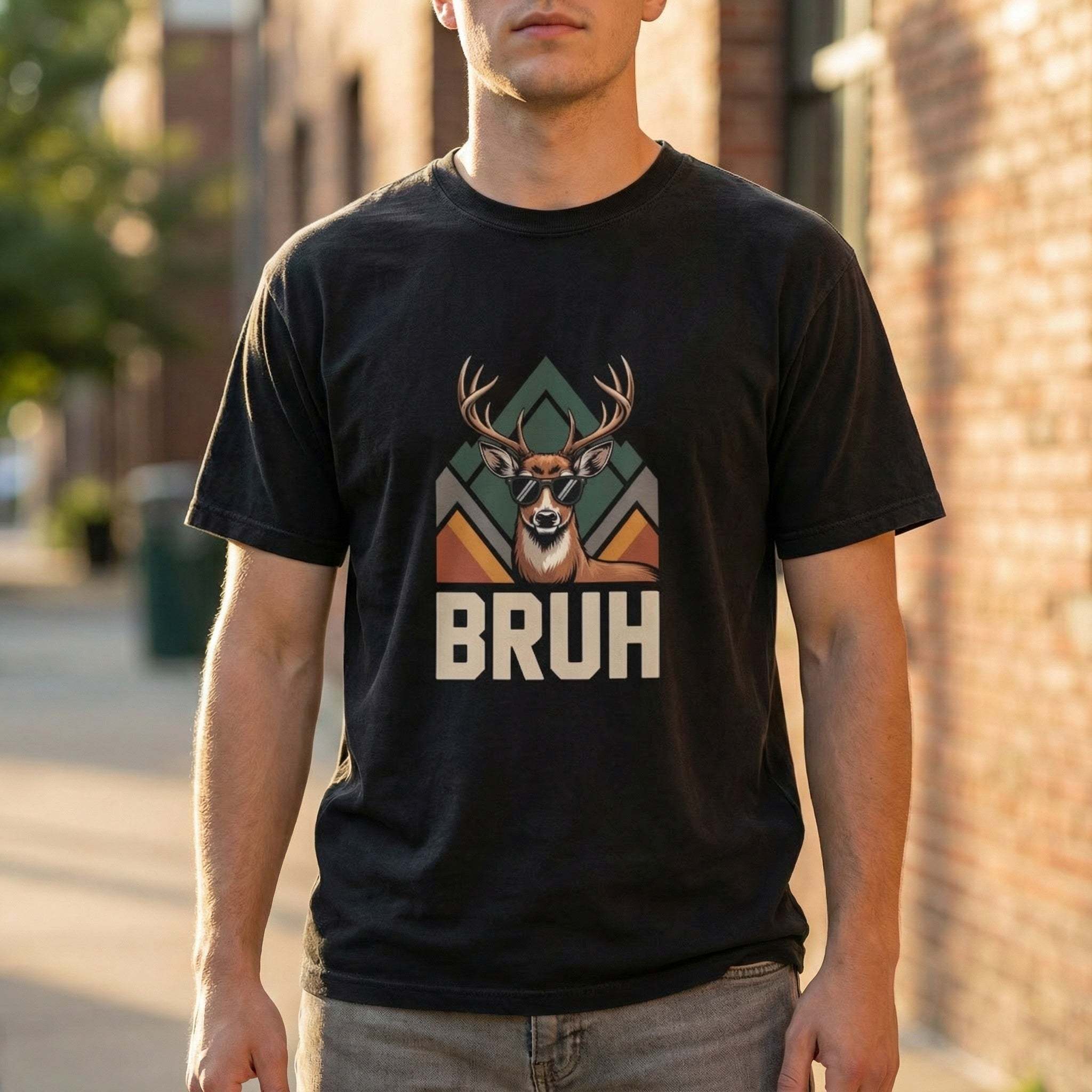 Bruh Deer T-Shirt with funny deer graphic on washed heavyweight cotton tee