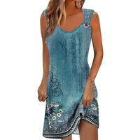 Women wearing vibrant Floral Paradise Summer Dresses with floral patterns in a sunny outdoor setting