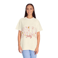 varsity holly jolly t-shirt cream unisex festive garment-dyed cotton tee