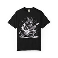 Heavy Metal German Shepherd graphic on soft heavyweight garment-dyed t-shirt