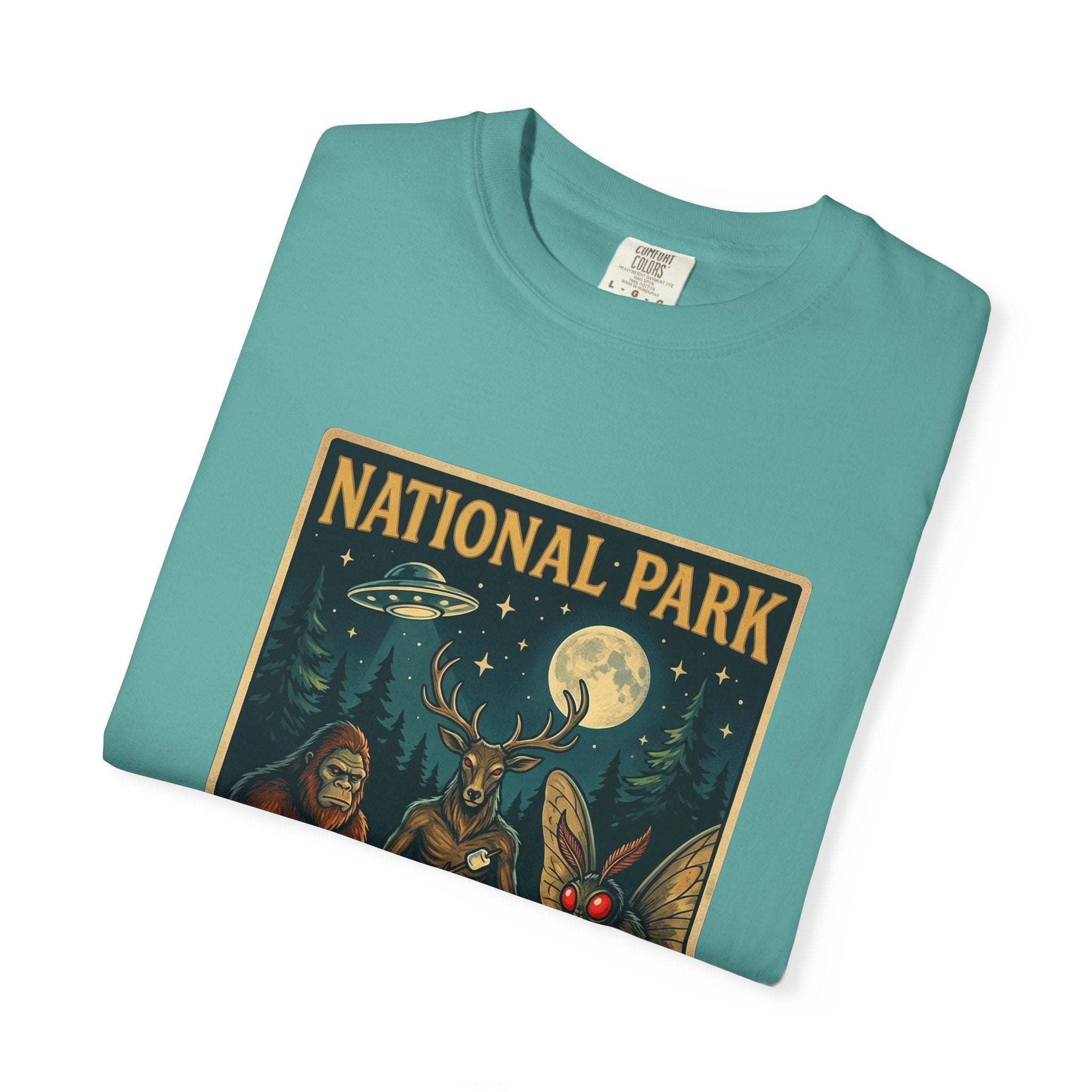National Park After Dark T-Shirt | Campfire Sasquatch Mothman Night Creatures