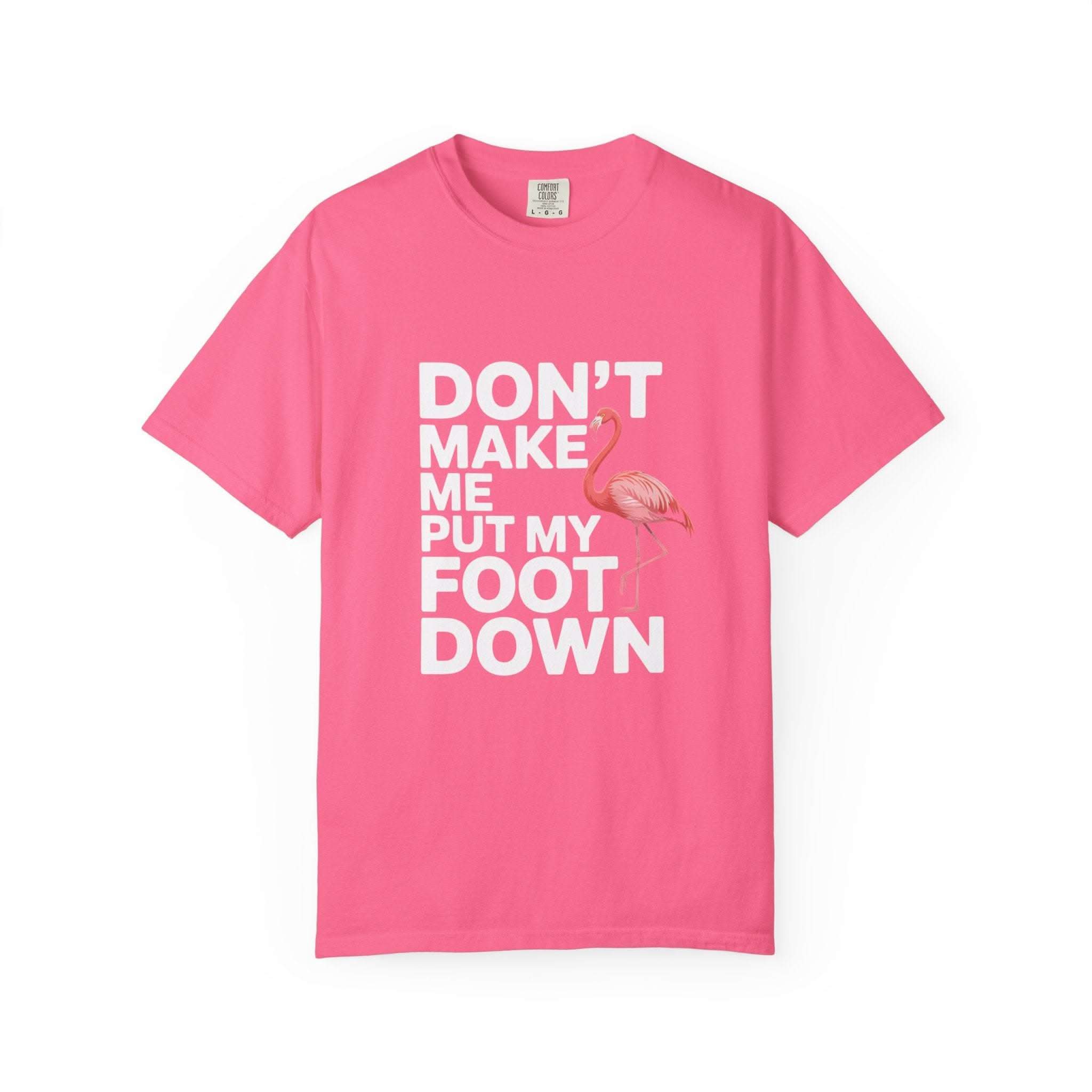 Casual Dont Make Me Put My Foot Down flamingo T-shirt with humorous bird quote and vintage look