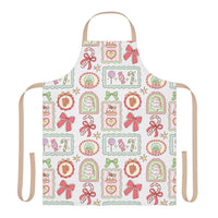 Retro Christmas Frames apron with festive bows and holiday motifs in pastel colors