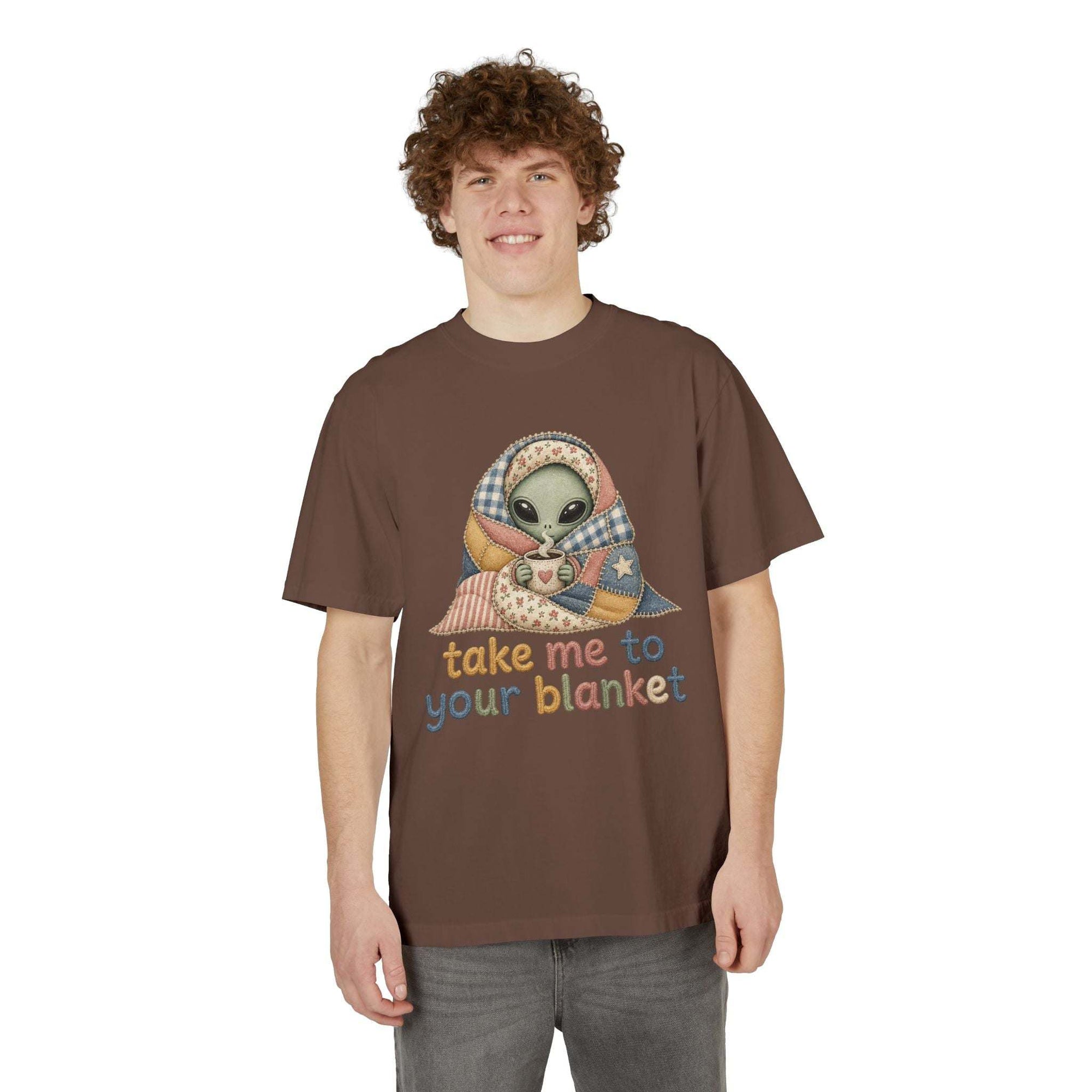 Alien in Blanket T-Shirt — "Take Me to Your Blanket" Cozy Graphic Tee