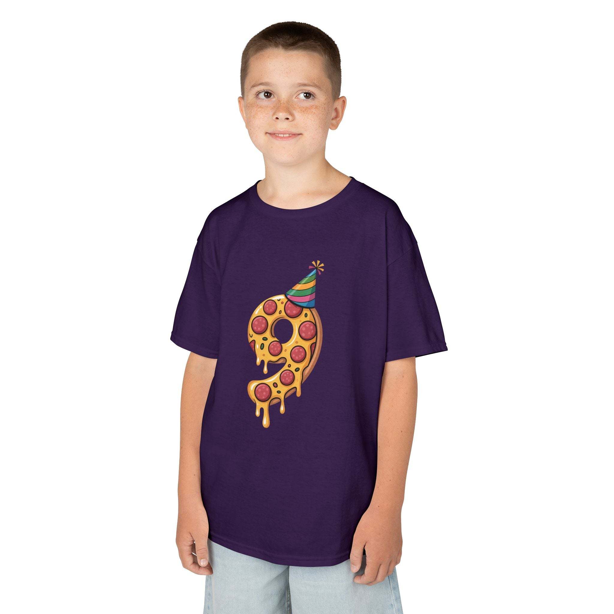 Party Slice Pizza Kids Tee | 9th Birthday Pizza Slice with Party Hat