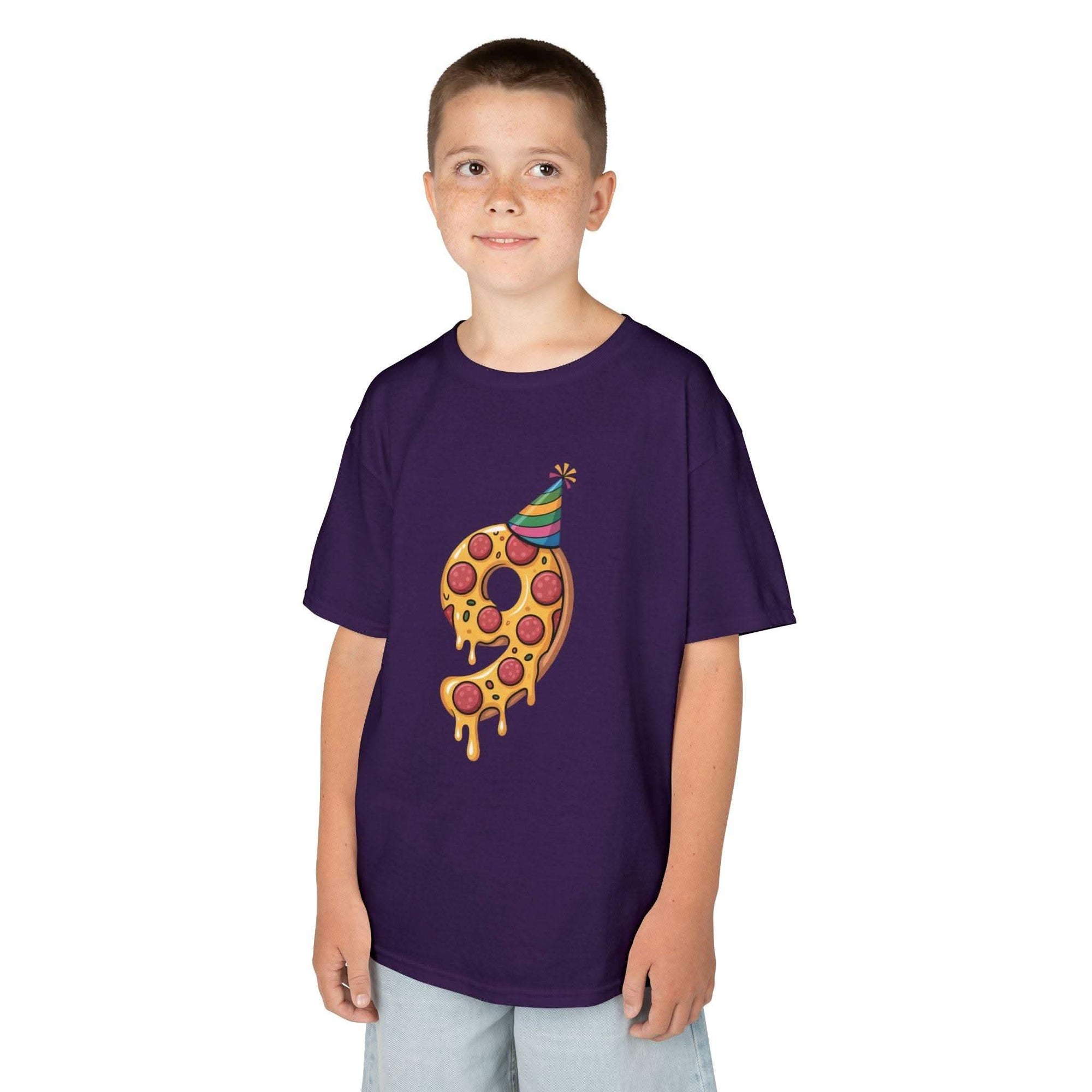 Party Slice Pizza Kids Tee | 9th Birthday Pizza Slice with Party Hat