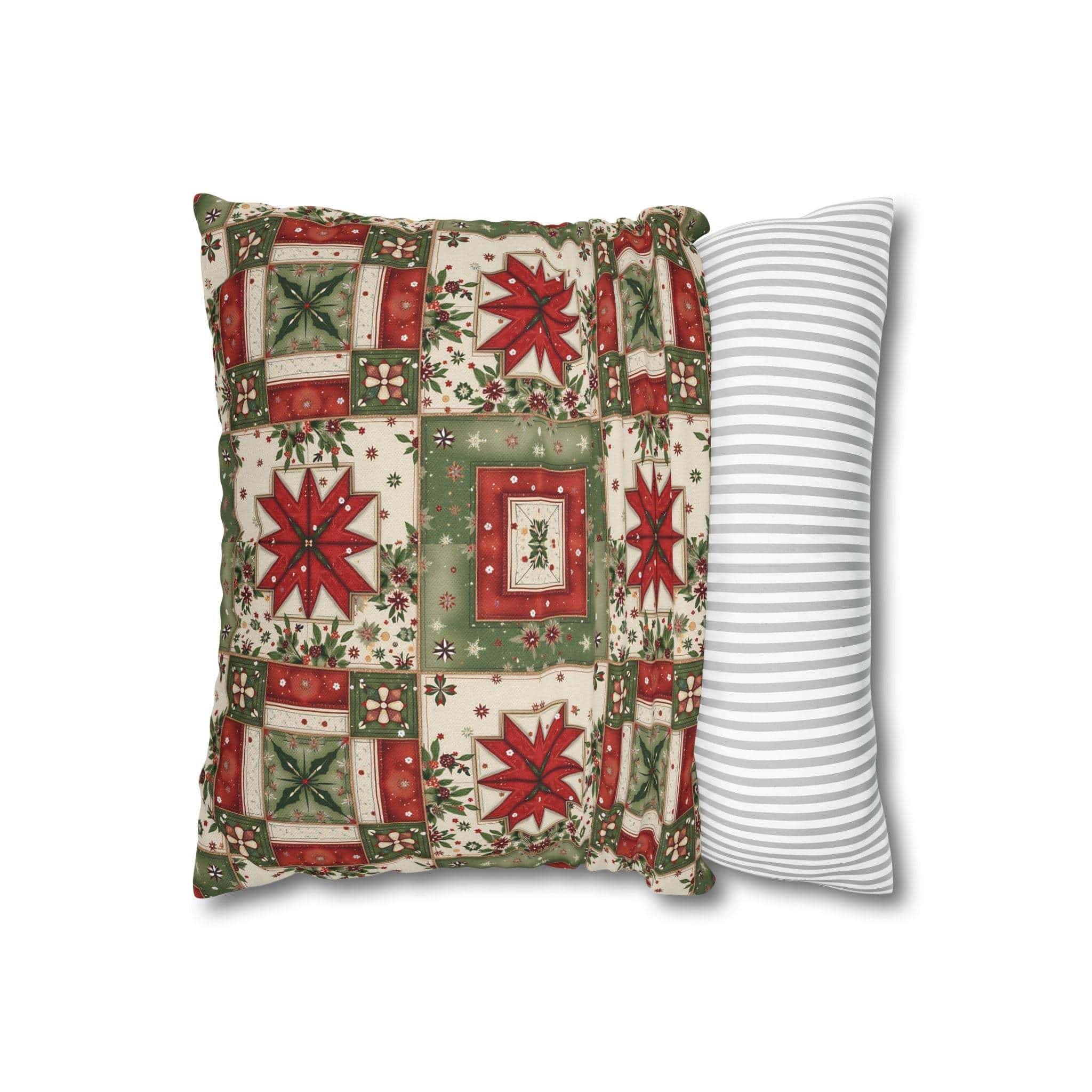 Patchwork Christmas Star pillowcase with warm tones and geometric star design for festive holiday decor