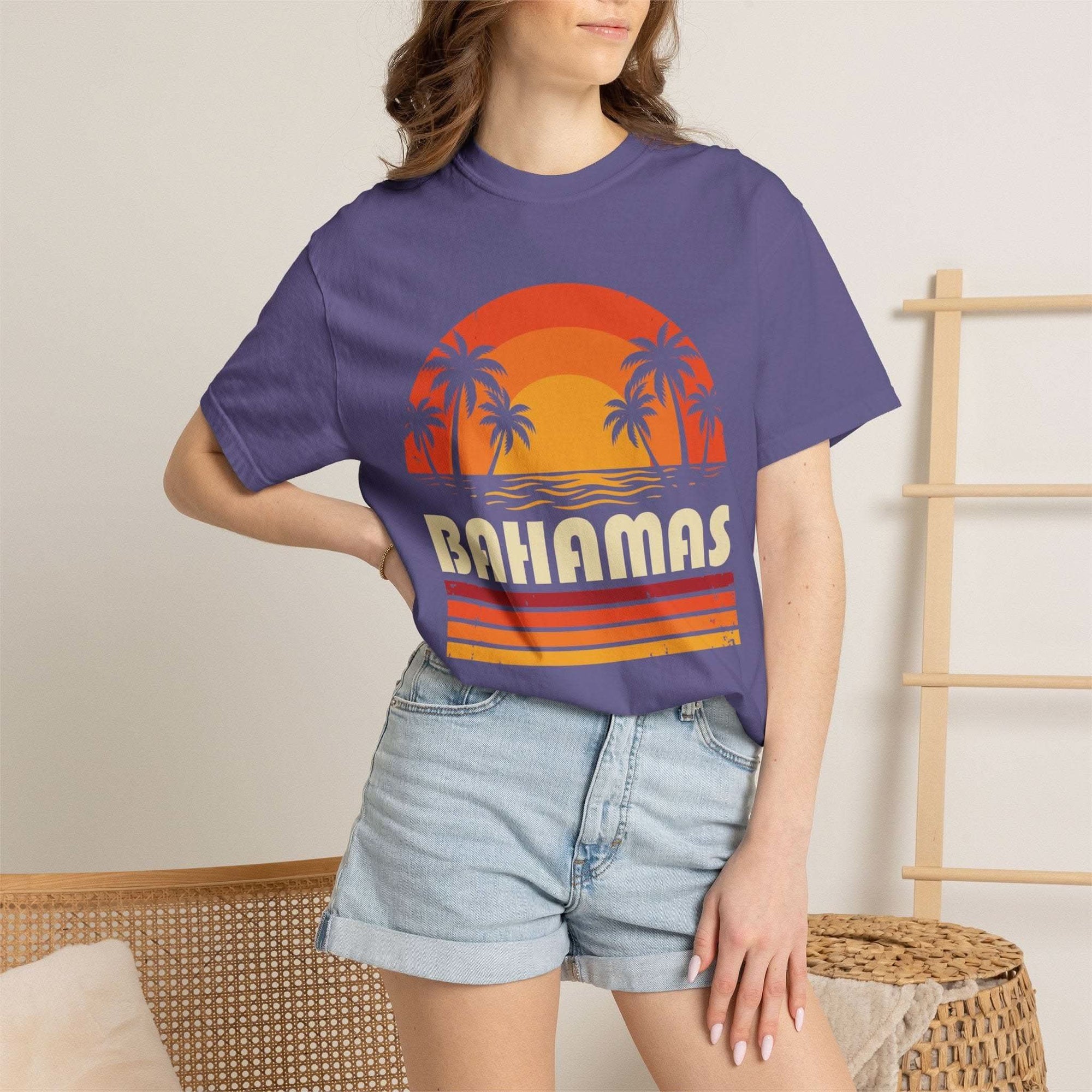 Bahamas Retro Sunset T-shirt | Palm Tree Beach Vacation Tee
