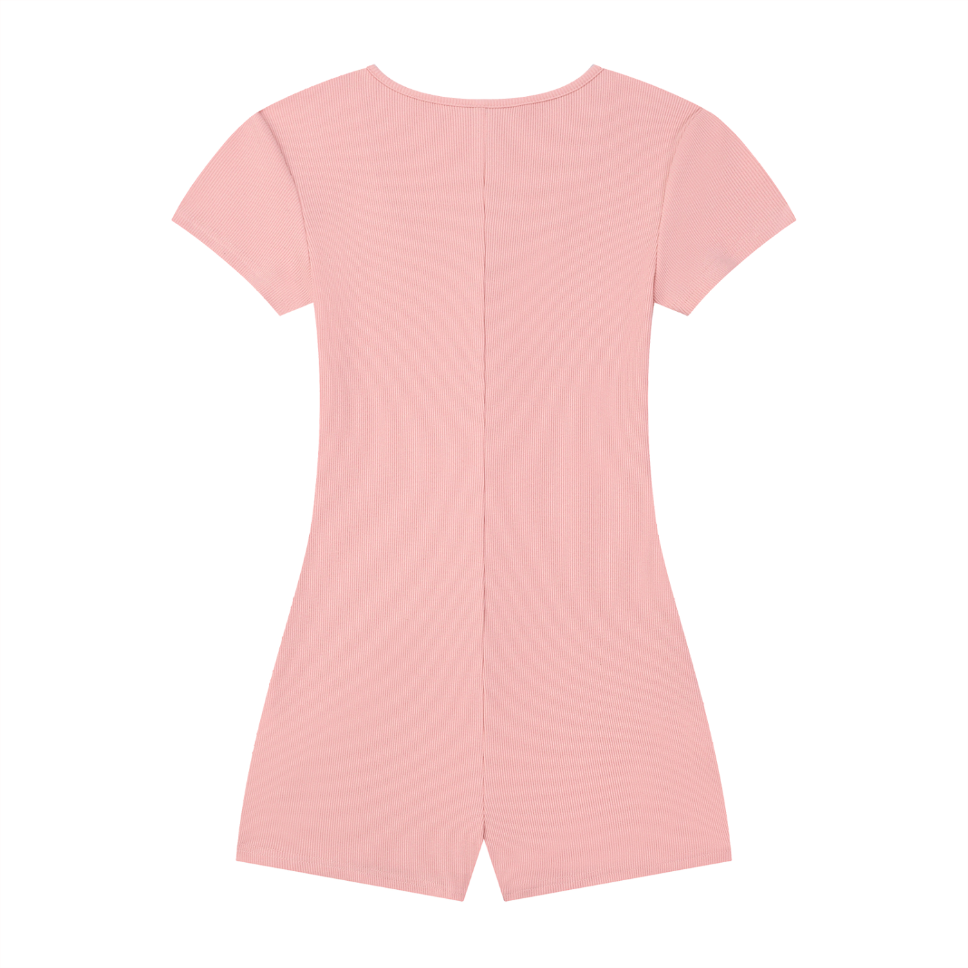 Woman wearing a women's ribbed tie-waist cape romper with a scoop neckline and short sleeves in a fitted Y2K athleisure style