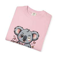 Pink koala t-shirt with "Soft on the Outside Savage on the Inside" graphic and vintage wash