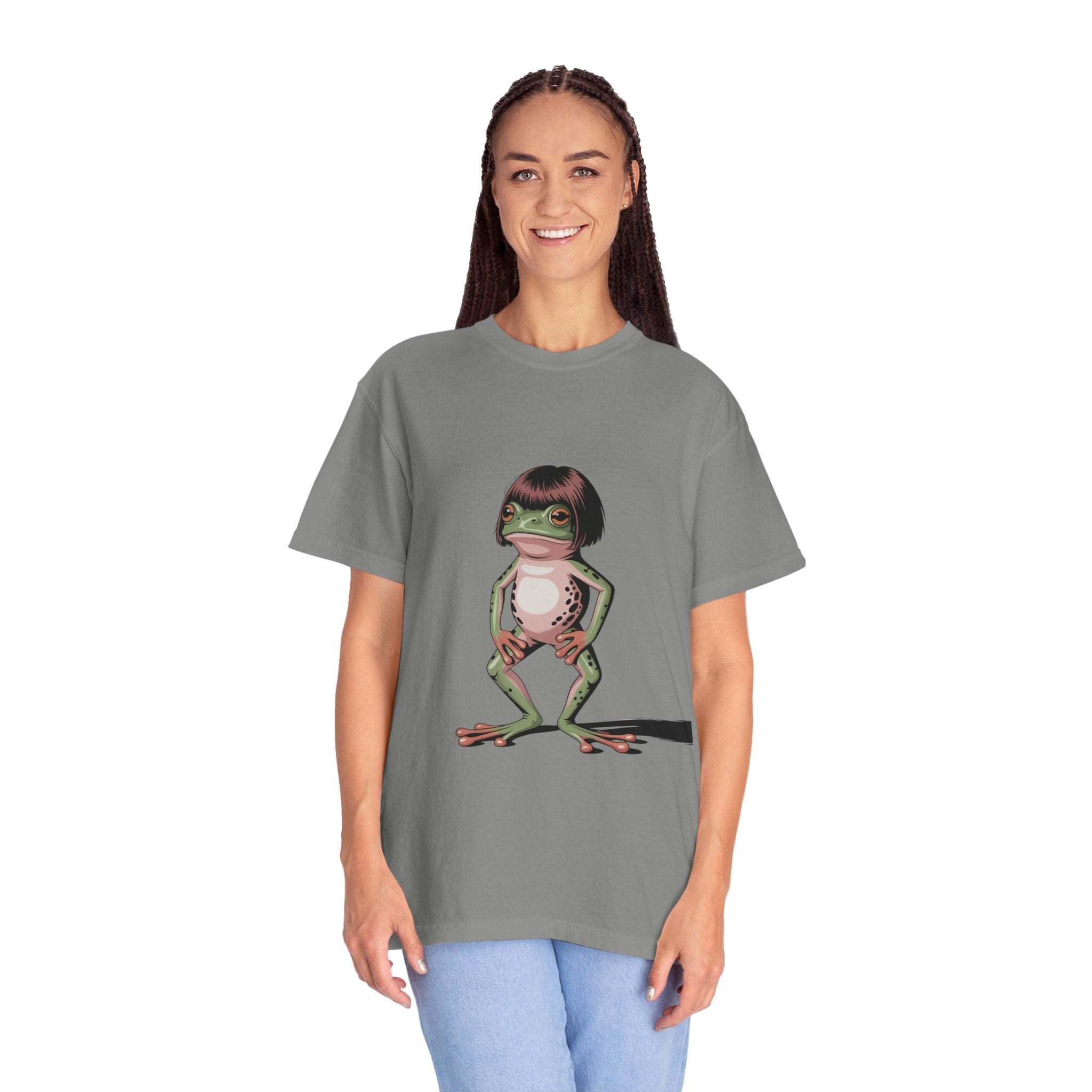 Frog with bob haircut meme on relaxed vintage-style t-shirt