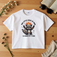 Women's boxy tee with sarcastic raccoon and Little Light of Mine design