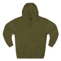 Olive green fleece hoodie with adjustable hood and kangaroo pocket