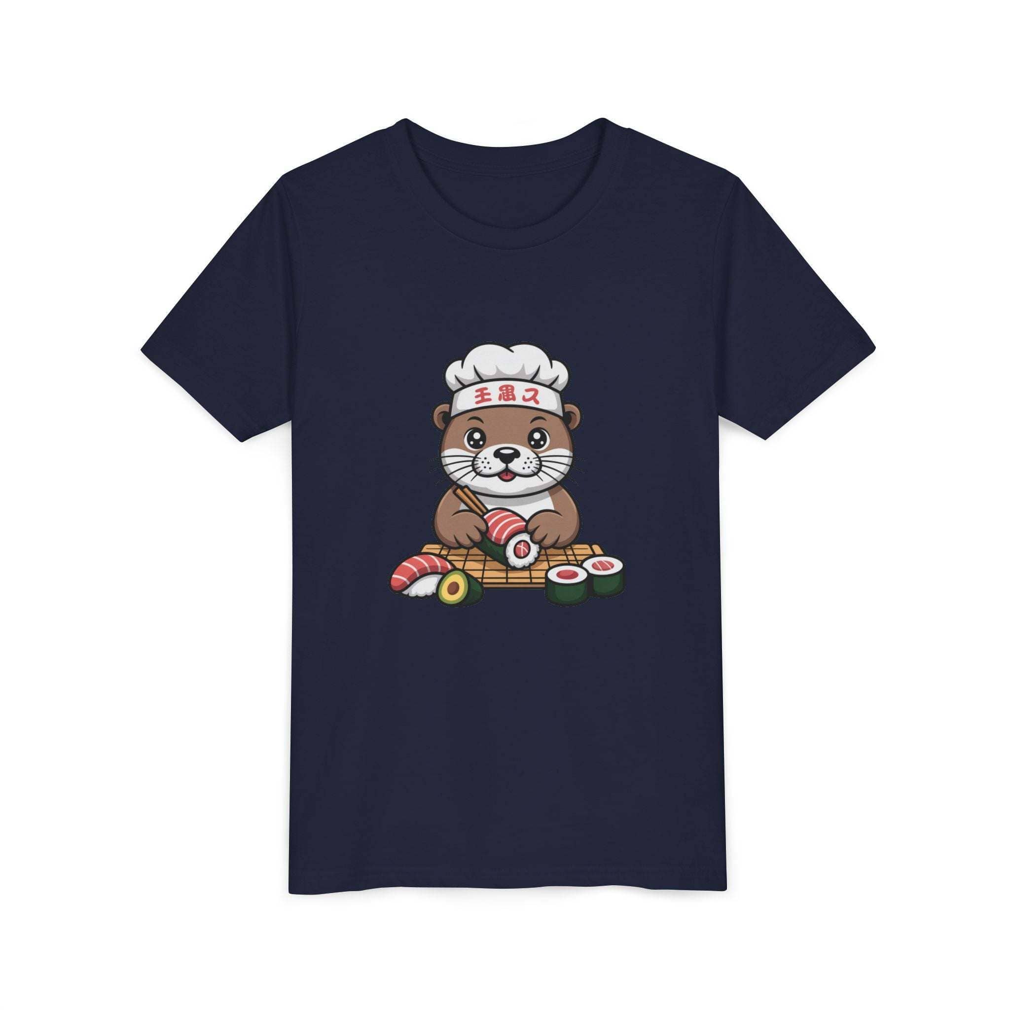 Cute otter sushi chef graphic on kids youth tee shirt