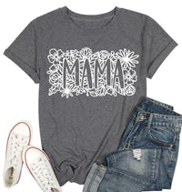 Woman wearing a comfortable, stylish Mama Floral Shirt with elegant floral patterns