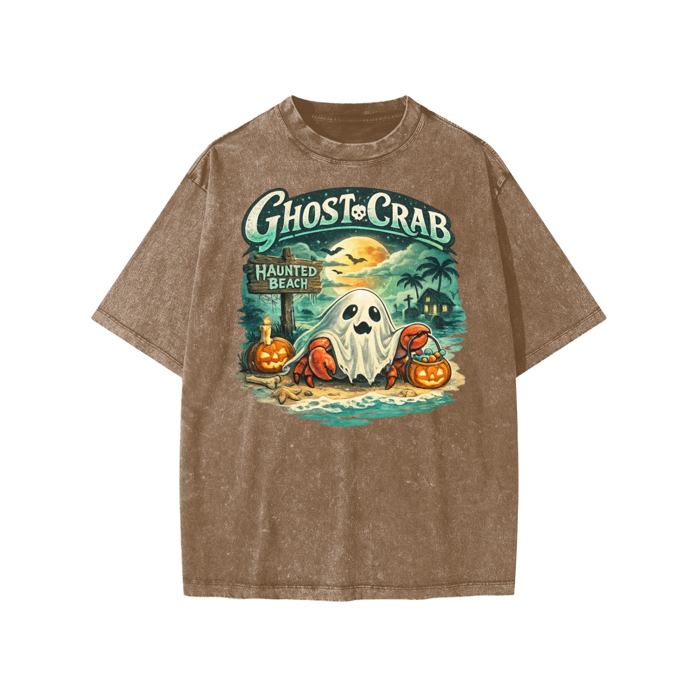 Kids' Ghost Crab Snow Washed vintage cotton t-shirt with coastal Halloween graphic