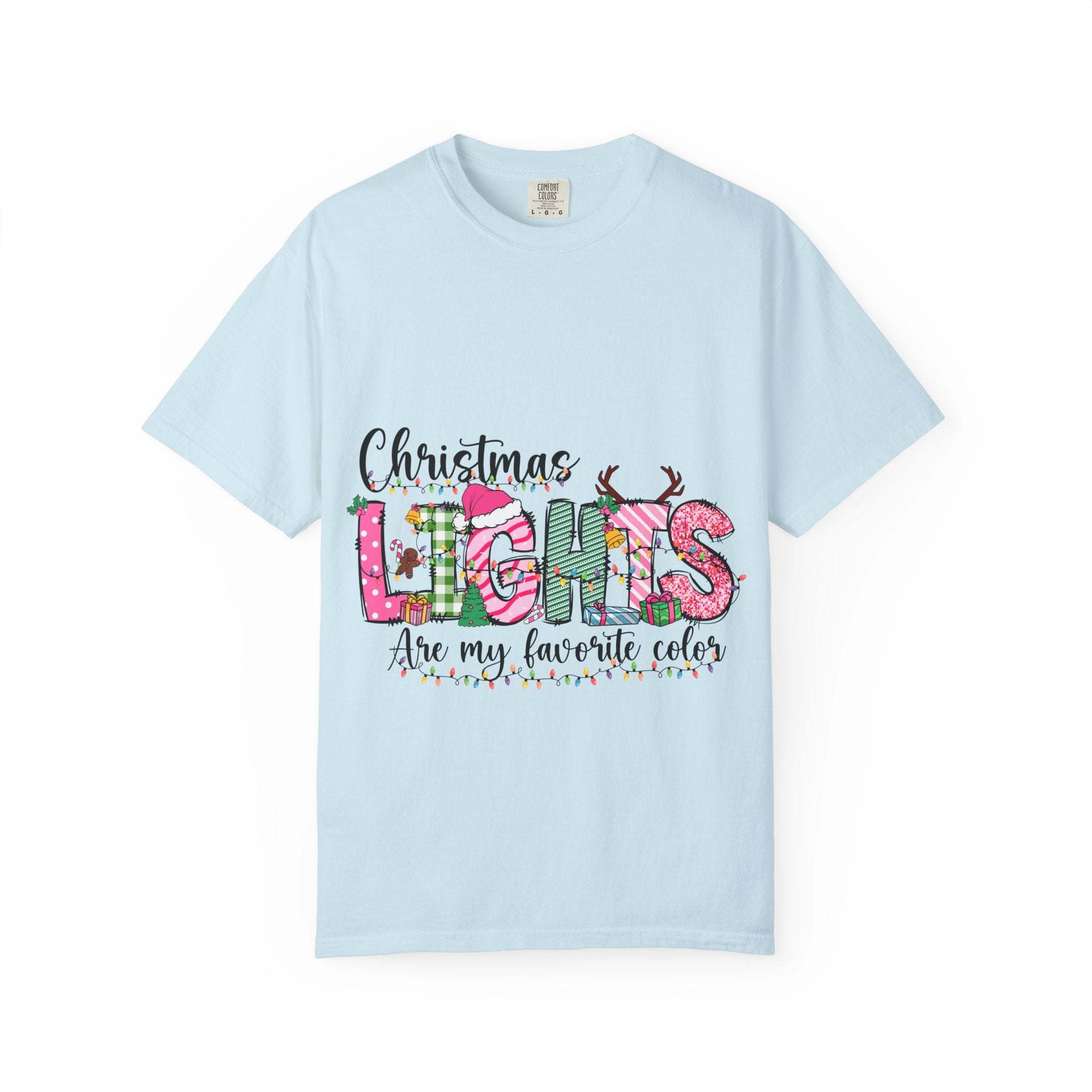 Christmas Lights Are My Favorite Color T-Shirt garment-dyed cotton relaxed fit holiday tee