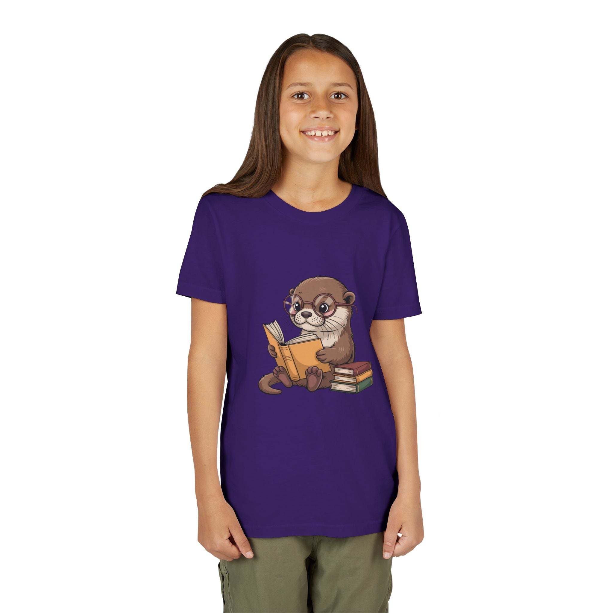 Youth tee with reading otter graphic, soft and breathable for kids