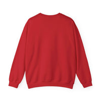 Red cotton blend varsity besties crewneck sweatshirt back view with classic fit and crew neckline