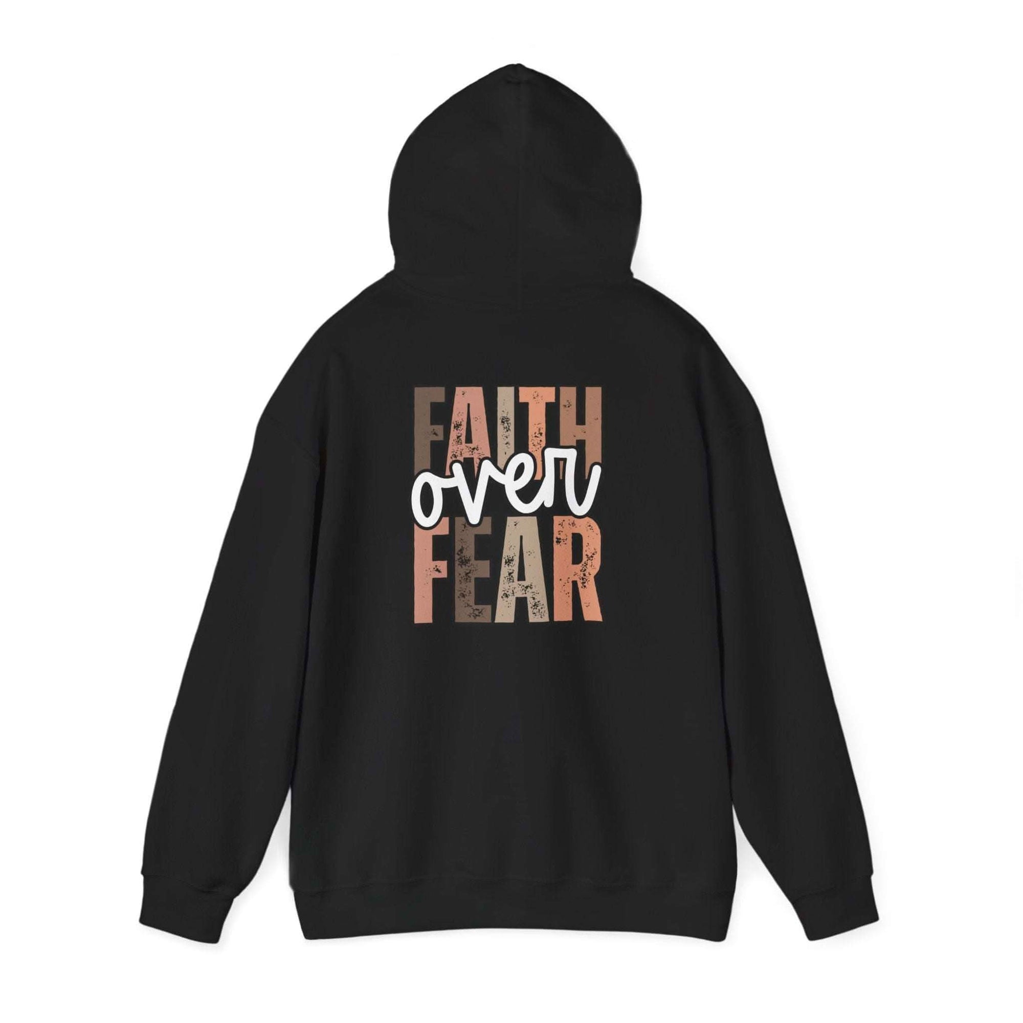 Faith Over Fear Hoodie with Walk by Faith inspirational Christian sweatshirt design