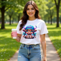 Women's moody girl Highland cow boxy tee cotton t-shirt with vintage pigment-dyed finish