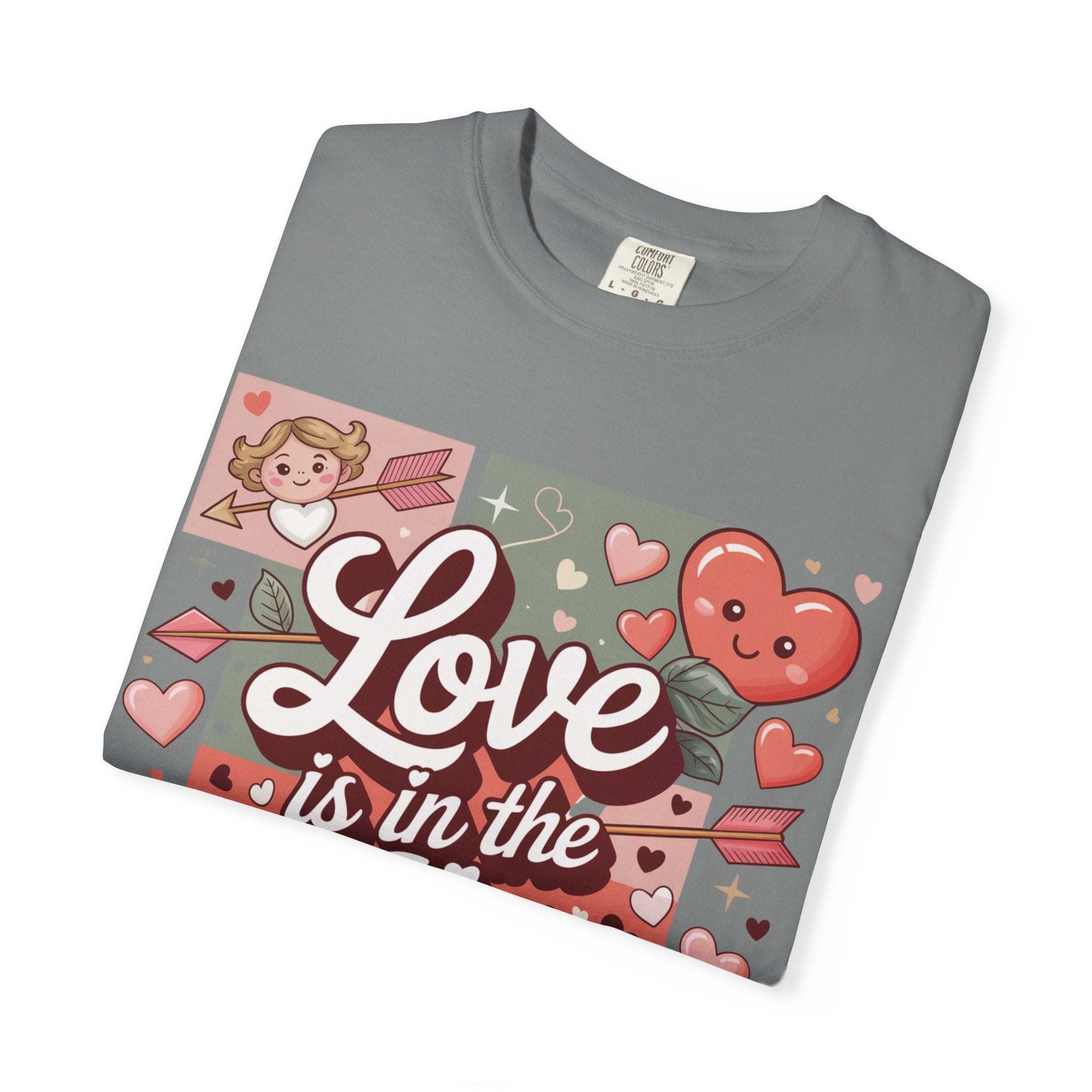 Valentine's 'Love Is in the Air' t-shirt with heart collage and vintage washed look