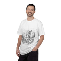 Cat Hiker vintage hiking t-shirt with backpacking cat illustration on mountain trail
