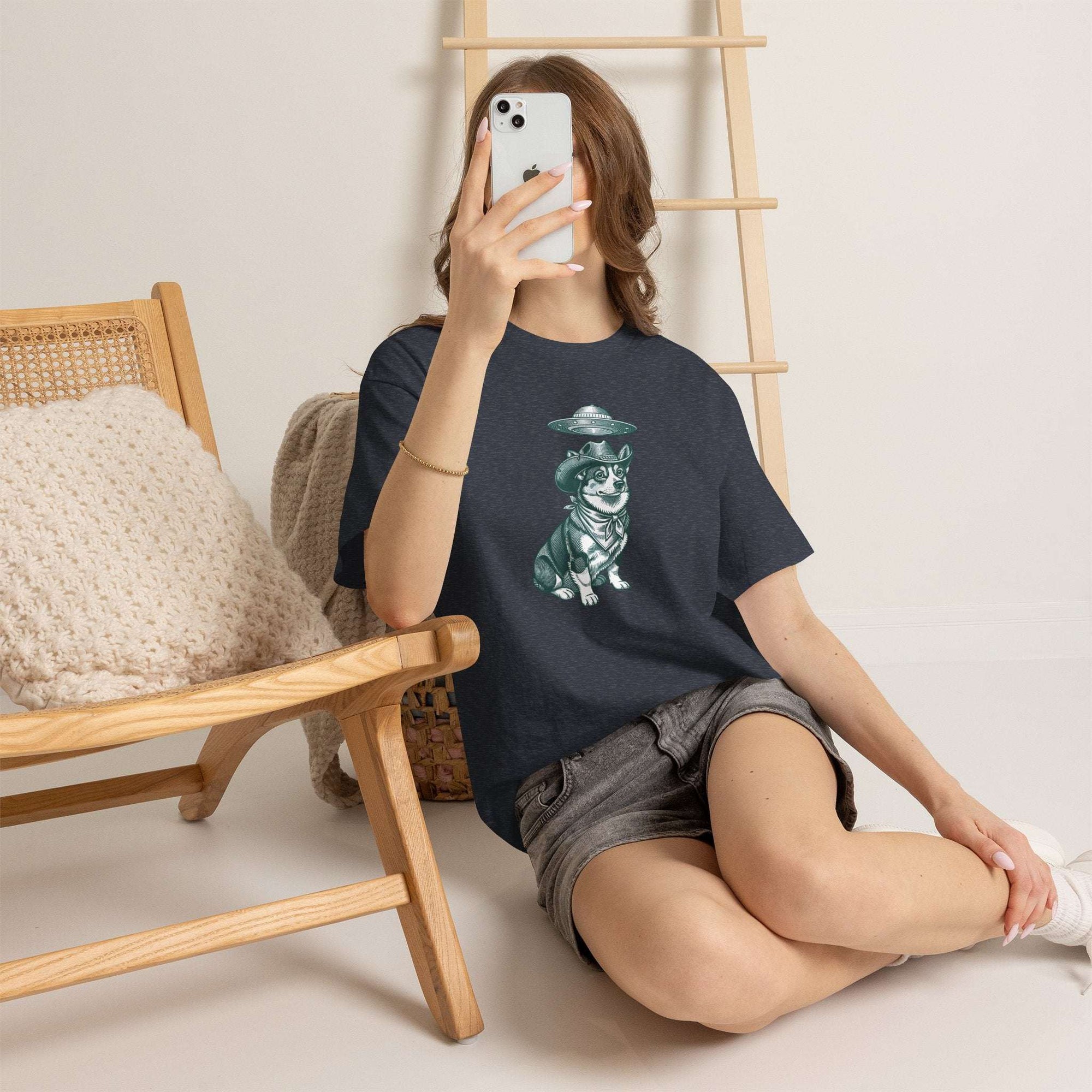 Alien Corgi Illustration Tee | UFO Dog Graphic T-Shirt