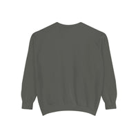 White garment-dyed sweatshirt featuring festive Christmas lights design by Printify