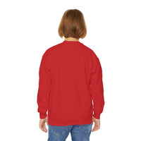 Navy youth crewneck sweatshirt featuring 'Making a List Chicken it Twice' graphic by Printify