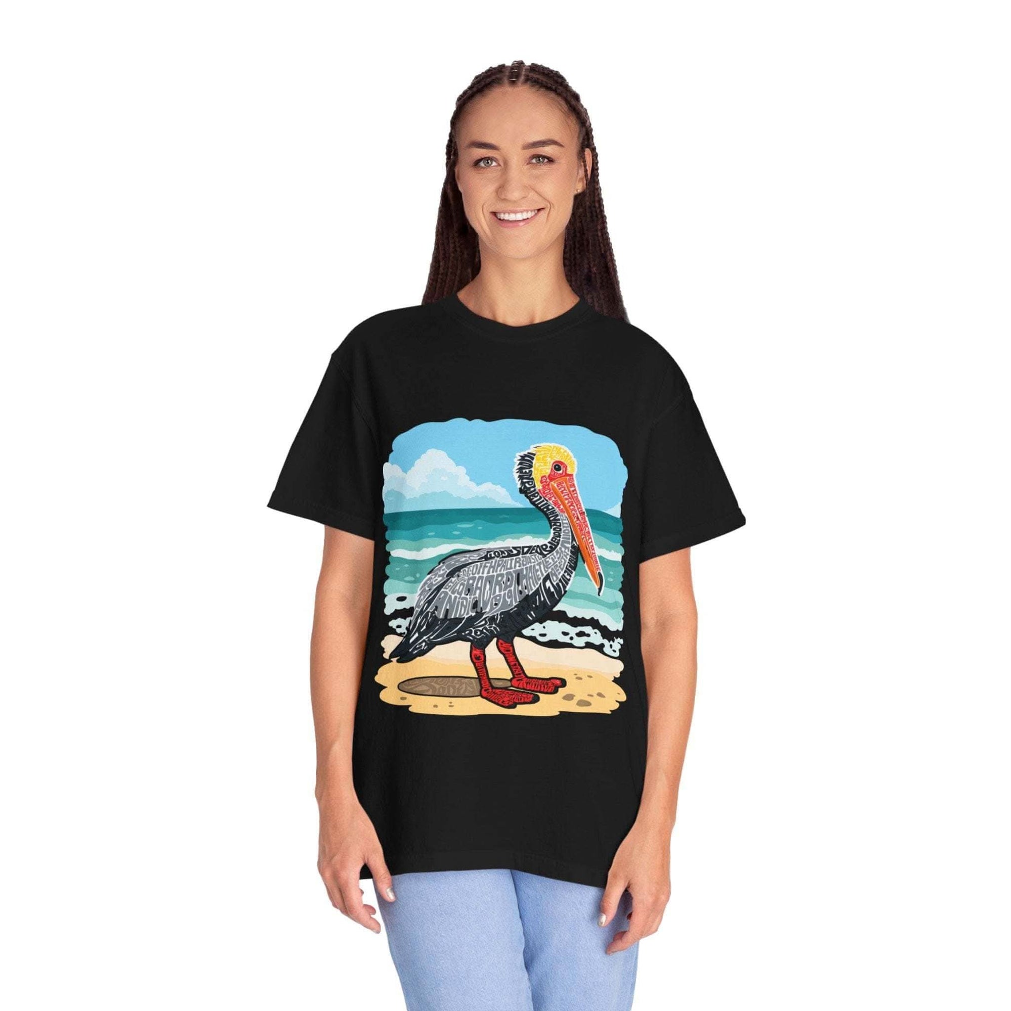 Vintage Pelican Letter Poster graphic tee with coastal design and relaxed fit