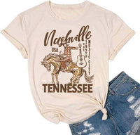 Nashville Vintage Music Tee for women with bold rock band graphic and casual vintage style