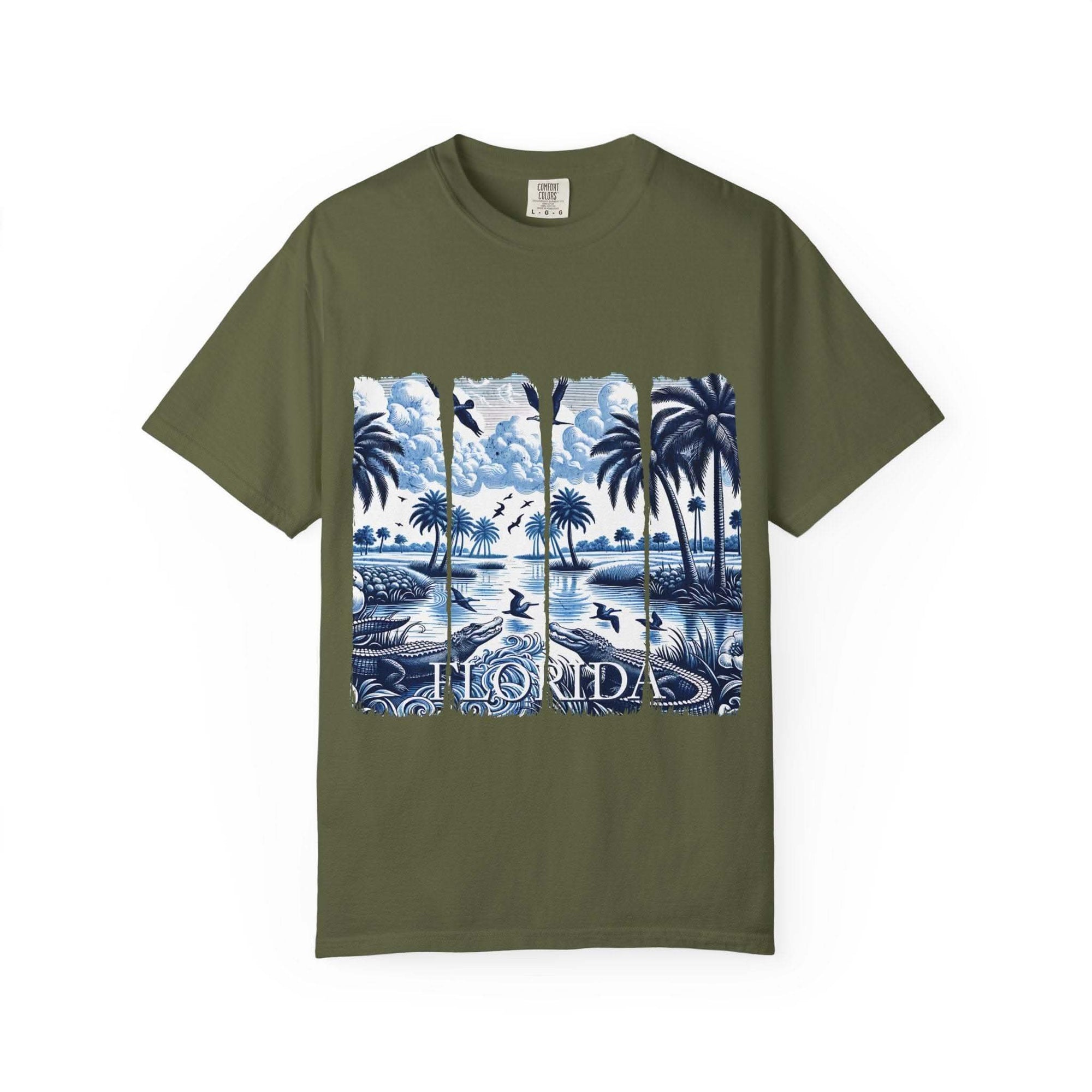 Blue Chinoise Brushstroke T-Shirt with garment-dyed cotton and artistic brushstroke design