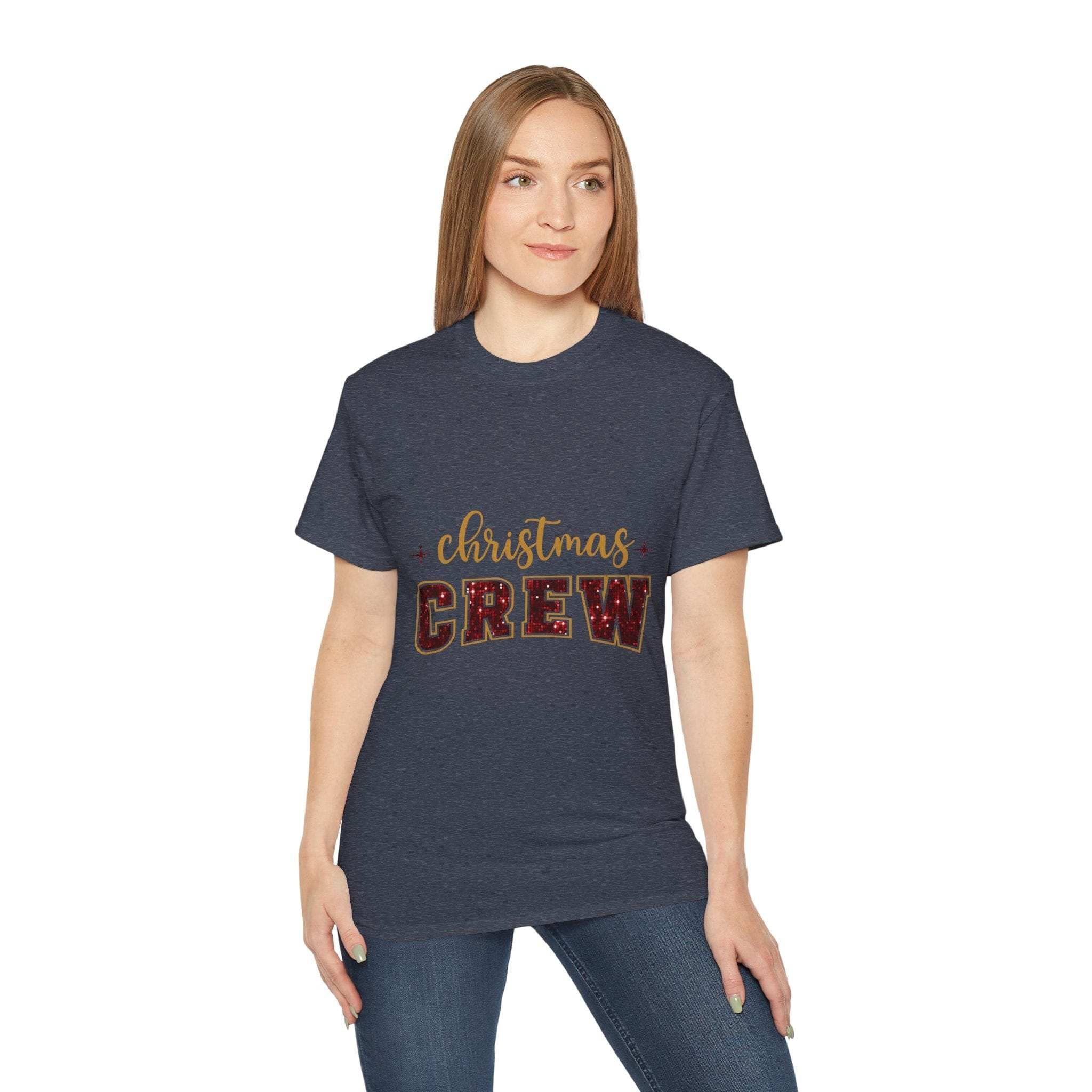 Christmas Crew Faux Glitter Tee - Festive Holiday T-Shirt